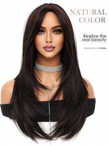 Perruque Longue Droite Brun Foncé Naturel