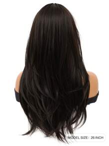 Perruque Longue Droite Brun Foncé Naturel - Image 3