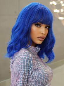14 Inches Dark Blue Wig Short Curly Wig Women Girl's Synthetic Wig Blue Wig With Bangs Wig Colorful Costume - Image 2