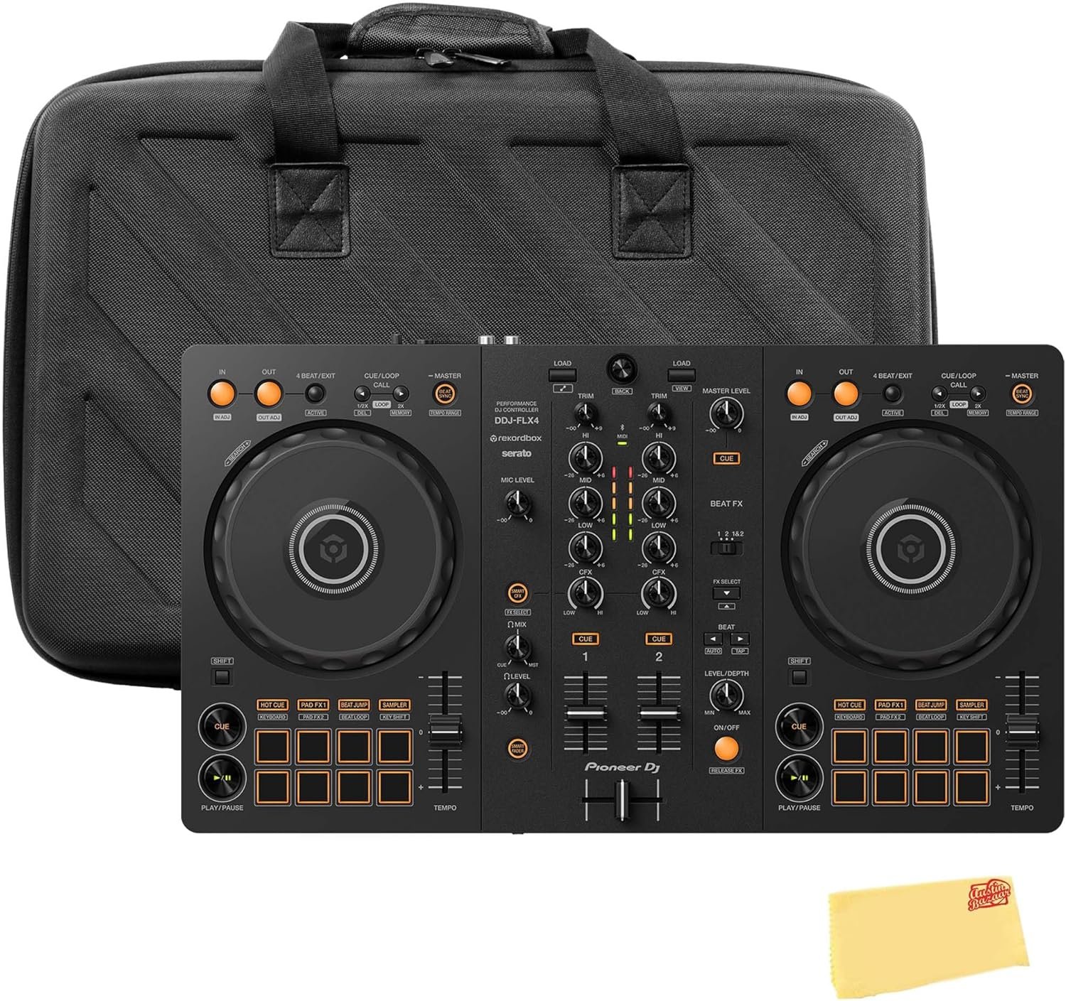 Pioneer DDJ-FLX4 2-Channel DJ Controller - Black Bundle with Case and Austin Bazaar Polishing Cloth - Image 4